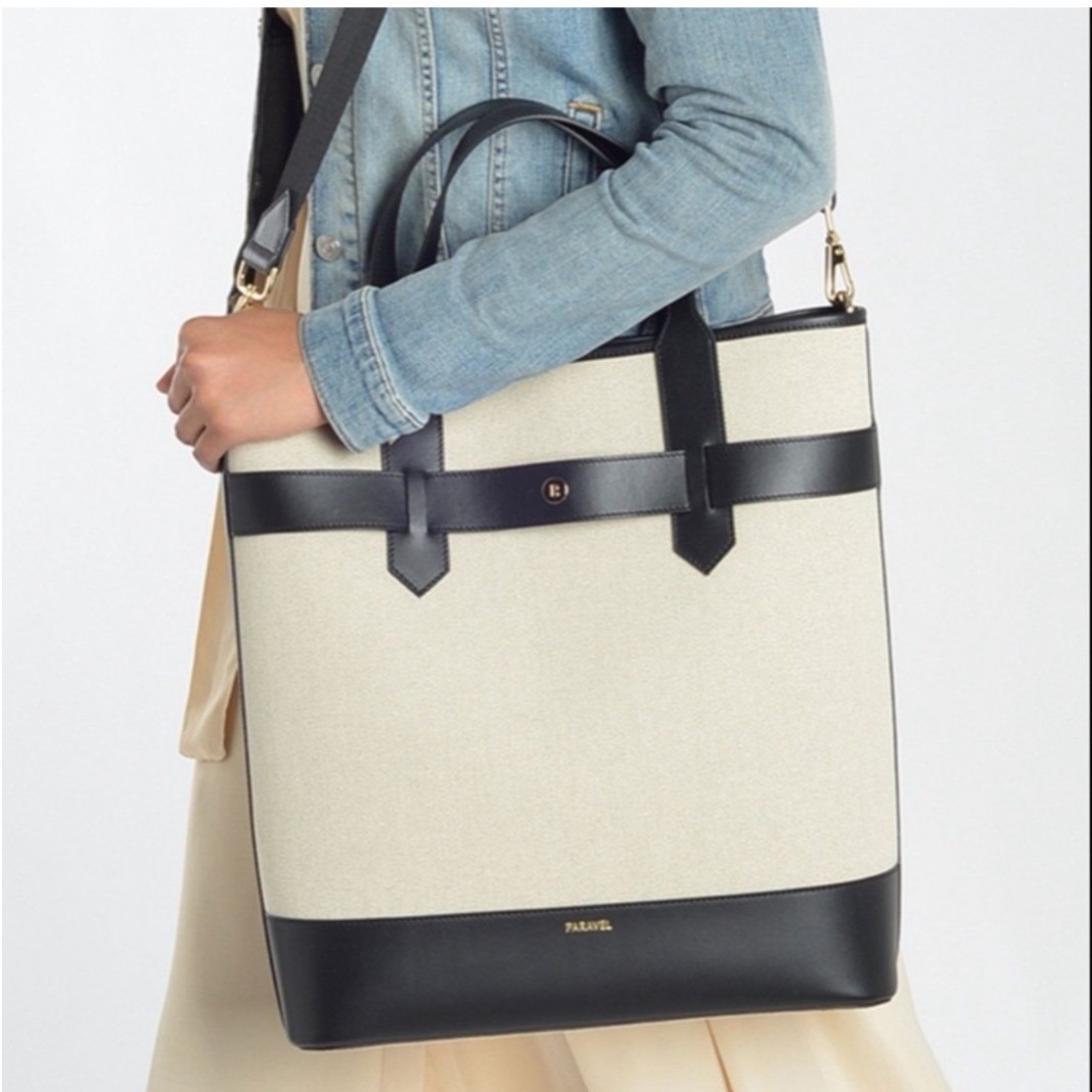 Paravel Pacific Tote Bag Os Cream Black New Canvas Leather Shoulder Strap — image 3 of 8
